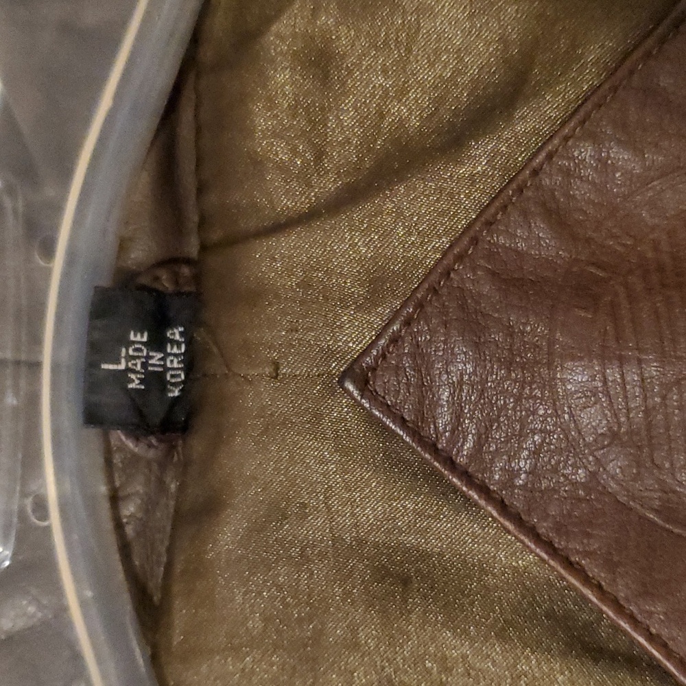 Leather genuine coat full length size Large color chocolate brown - Picture 3 of 6